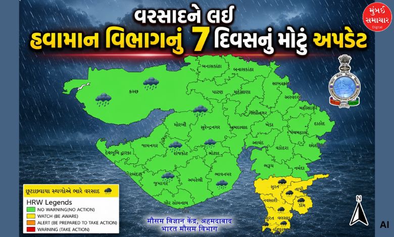 ગુજરાતમાં મેઘરાજાની ધીમી ધારે બેટિંગ શરૂ; જાણો આગામી 7 દિવસ તમારા જિલ્લામાં કેવો રહેશે માહોલ?