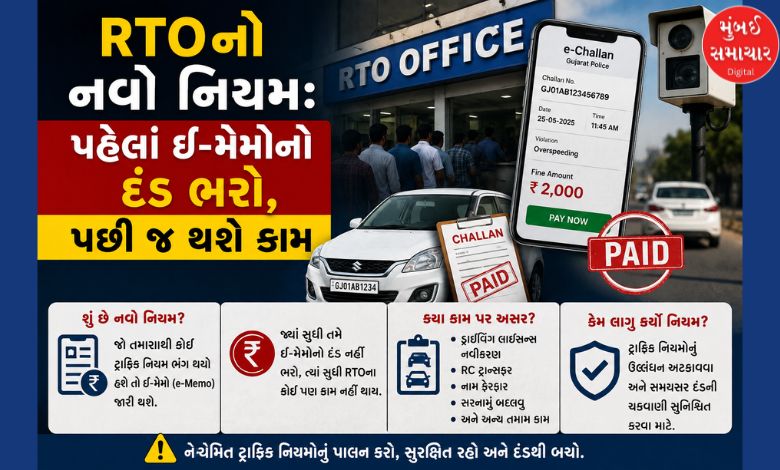 RTOનો નવો નિયમ: પહેલાં ઈ-મેમોનો દંડ ભરો, પછી જ થશે કામ