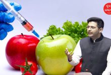 સંસદમાં ભાષણ આપતા રાઘવ ચઢ્ઢા અને ખાદ્ય પદાર્થોમાં ભેળસેળના જોખમો દર્શાવતું ગ્રાફિક.