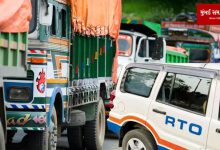 RTO and Police conducting safety checks on heavy trucks near Mumbai-Pune Expressway